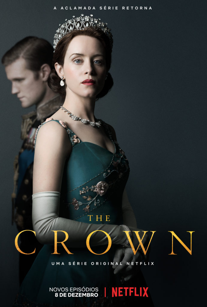 Claire Foy e Matt Smith como Rainha Elizabeth II e Príncipe Phillip em pôster de The Crown